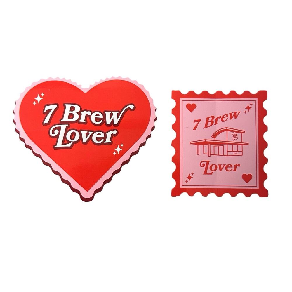 7 Brew Coffee Valentine’s Day Stickers Set Of 2 Pink Hearts